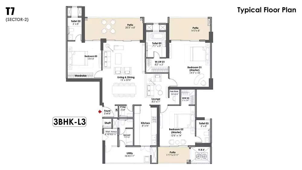 3/4 BHK