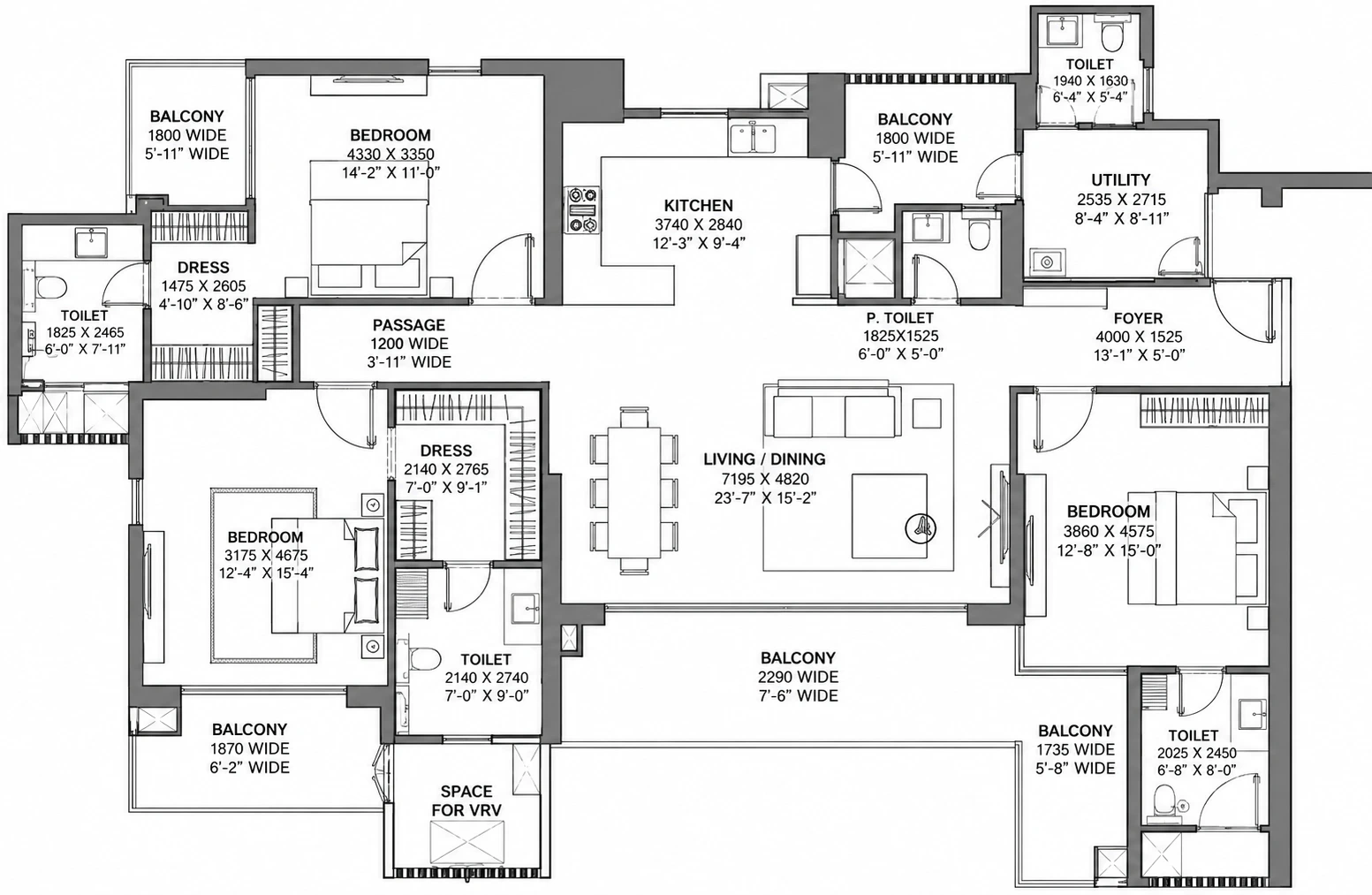 3/4 BHK