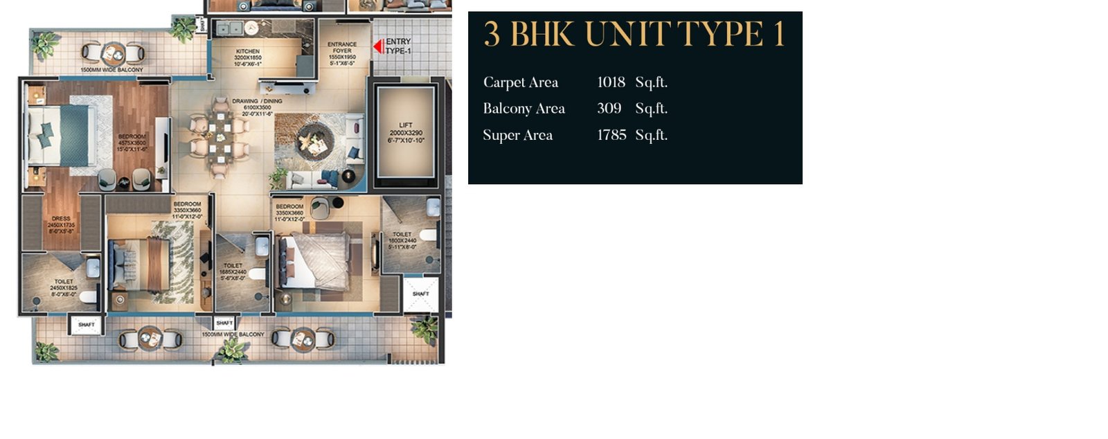 3 BHK Type 1